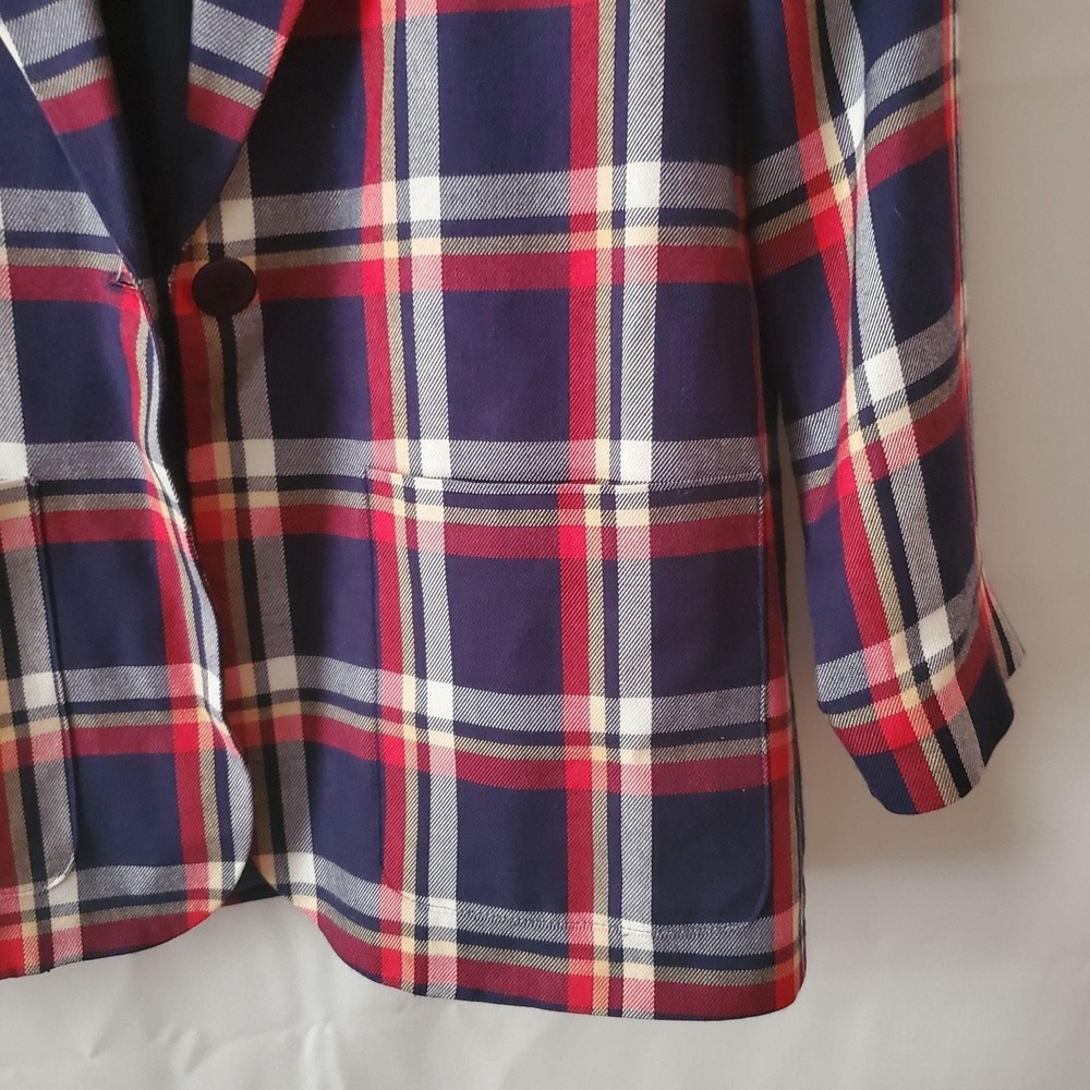 Pendleton Women's Vintage Red Blue Tartan Plaid Blazer Jacket Top Size Petite - Picture 7 of 12